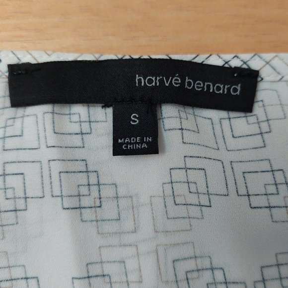 Harve Bernard Geometric Pattern L/S Blouse Cream Tan/Black Women's small - Picture 7 of 10